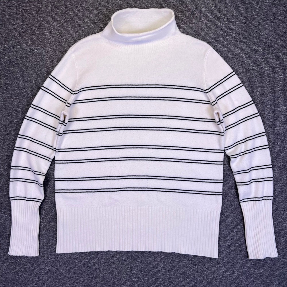 French Connection Sweater Women Large L Chic Ribbed Stripe Baby Soft Turtleneck